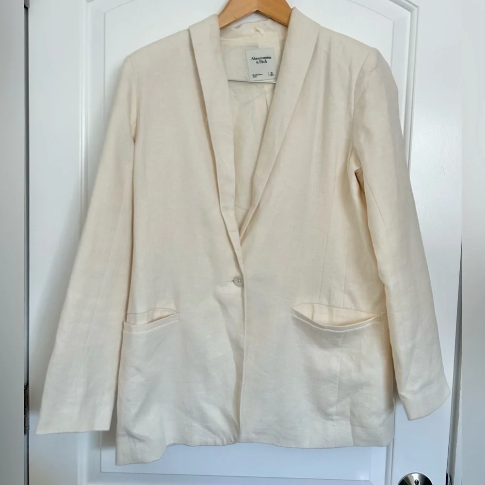Abercrombie & Fitch Linen-Blend Shawl Cream Collar Blazer size medium chic - Picture 5 of 11